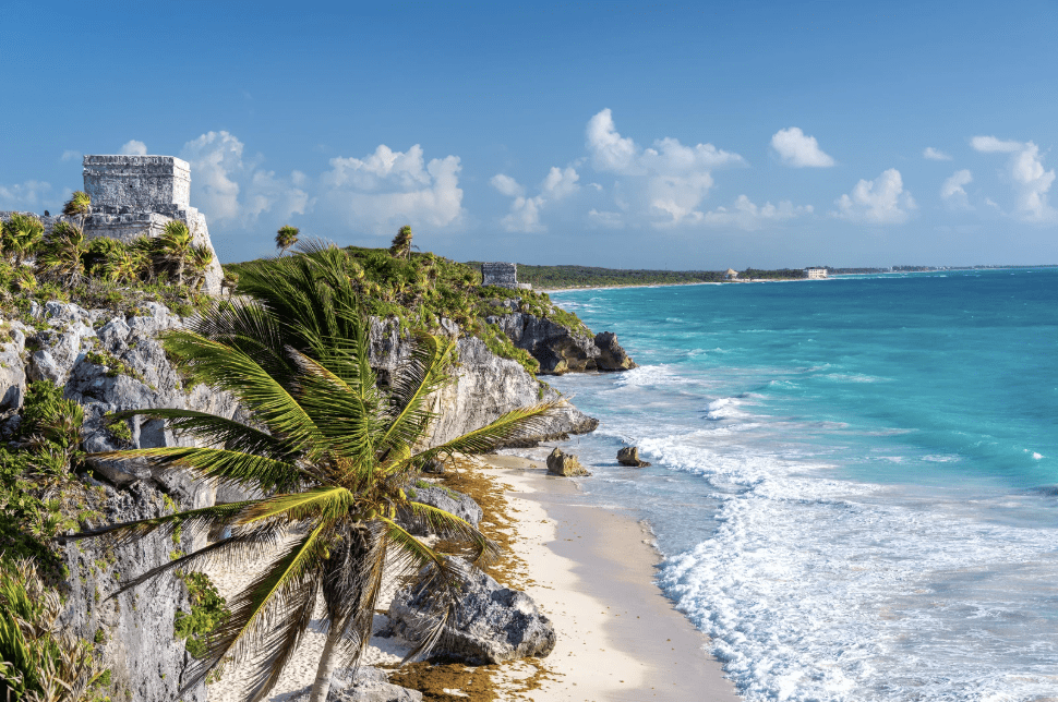 Tropical beach along the Caribbean coast near Tulum
